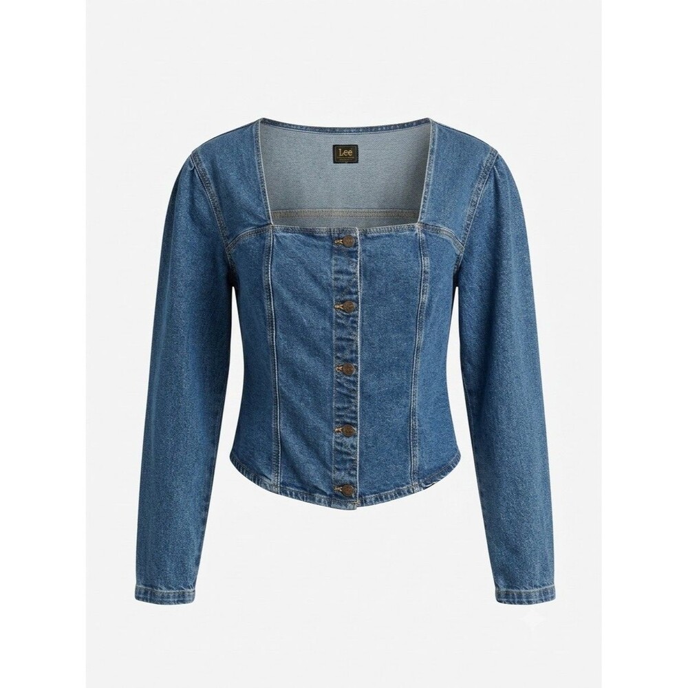 Lee Vintage Y2K Medium Sweetheart Neck Corset Denim Top Button Front Women